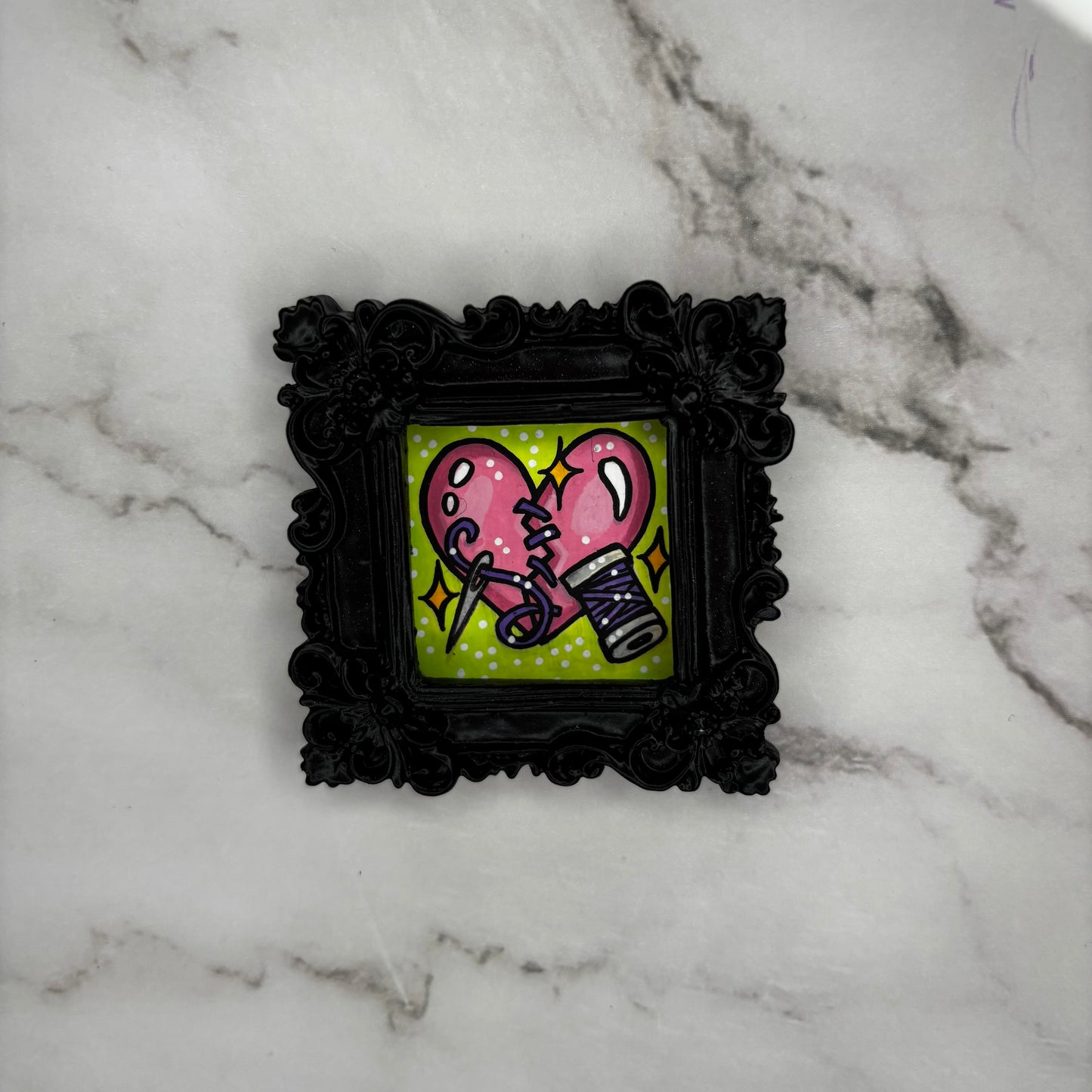 Original Mini Square Framed Painting - Sewn Together