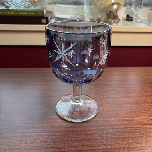 Bartlett Collins Blue Starburst Goblet Glass