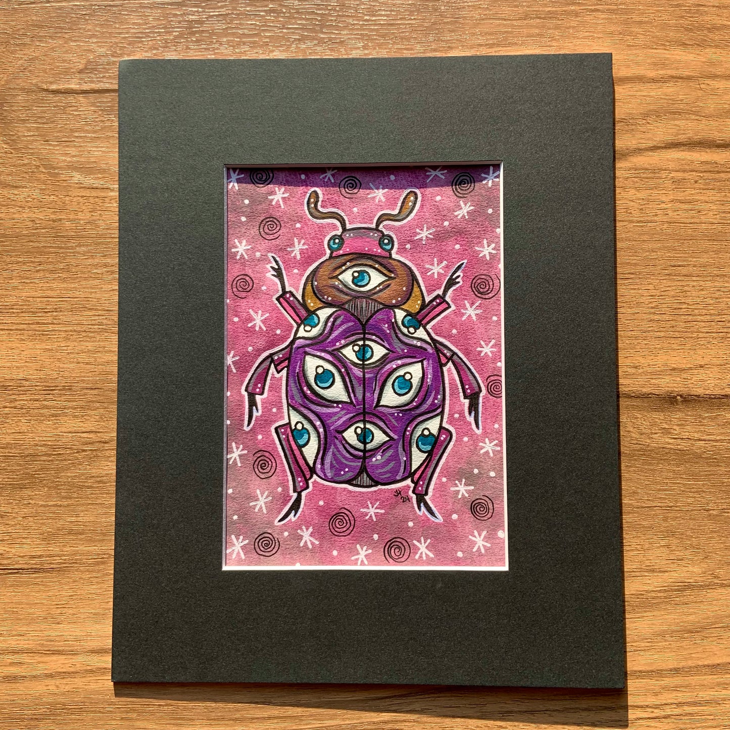 Original 5x7 Painting with Black Matte Frame - Eye Beetle