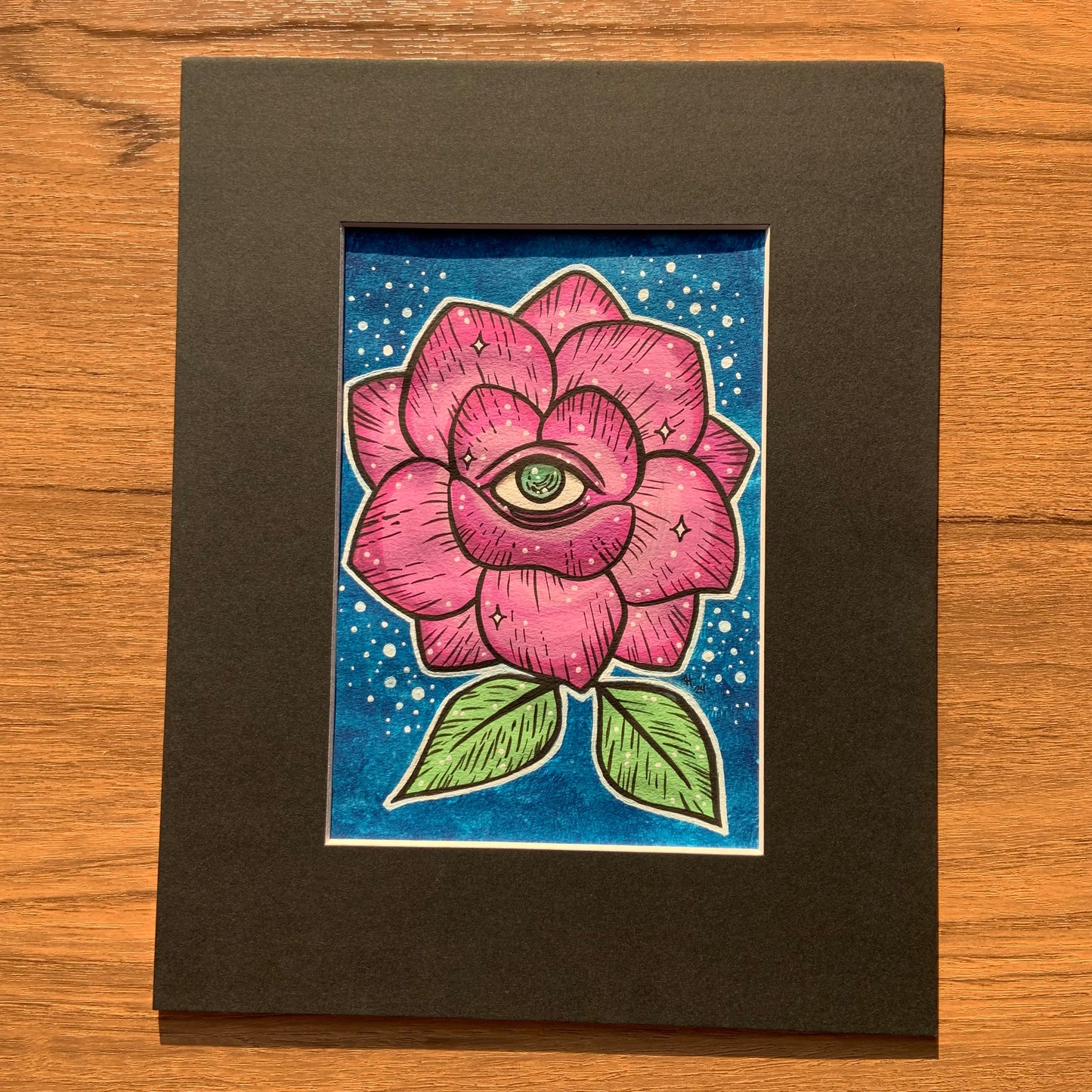 Original 5x7 Painting with Black Matte Frame - Eye Flower